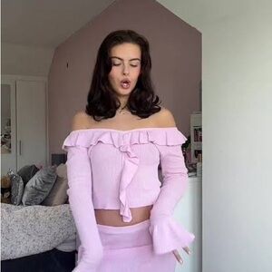 Meshki Blush Ruffle Knit Top